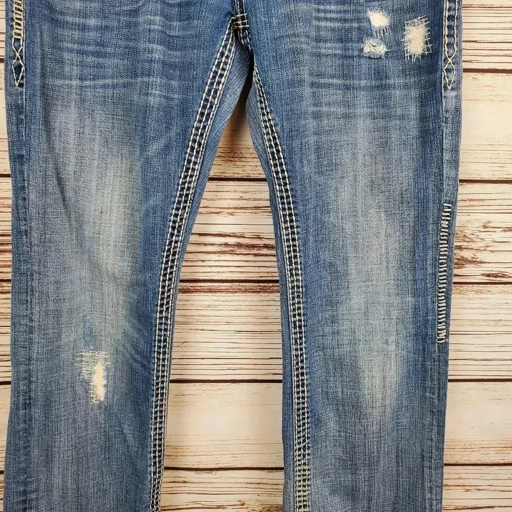 Rock Revival Men's 32x32 Brant Straight Leg Disterssed Jeans Buckle Exclusive